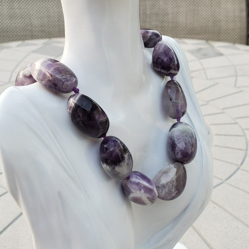 MMA BMCo Sterling Silver Polished Chevron Amethyst Nugget Statement Necklace - Picture 4 of 11